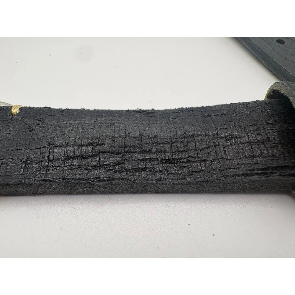 Custom Artisan Distressed Black Leather Watch Strap with Pre-V Buckle Panerai S
